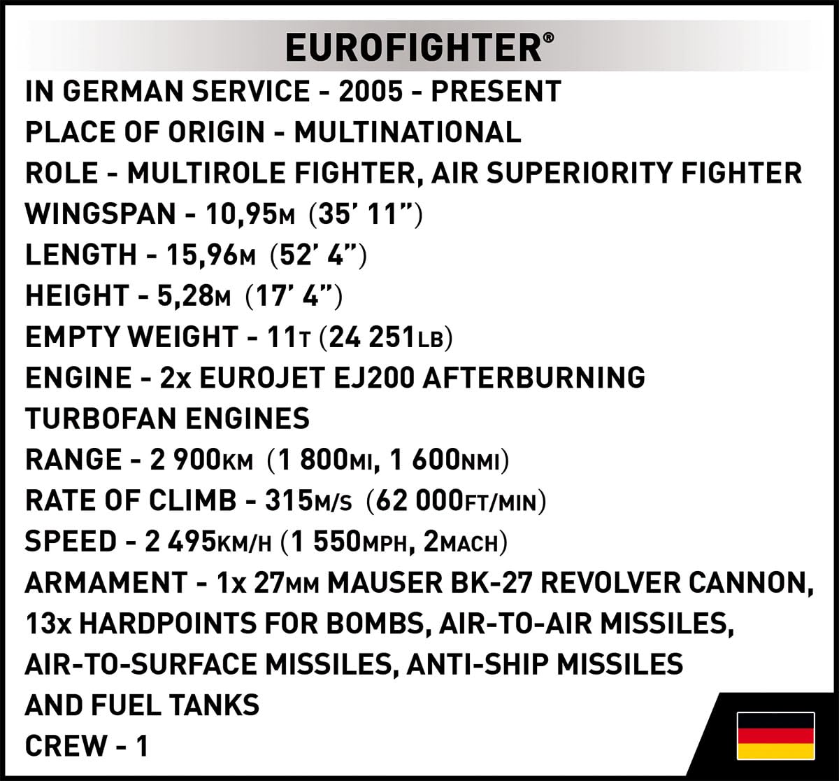 cobi-eurofighter-typhoon-deutsche-luftwaffe-jet-bausatz-1-48-644-teile image 3