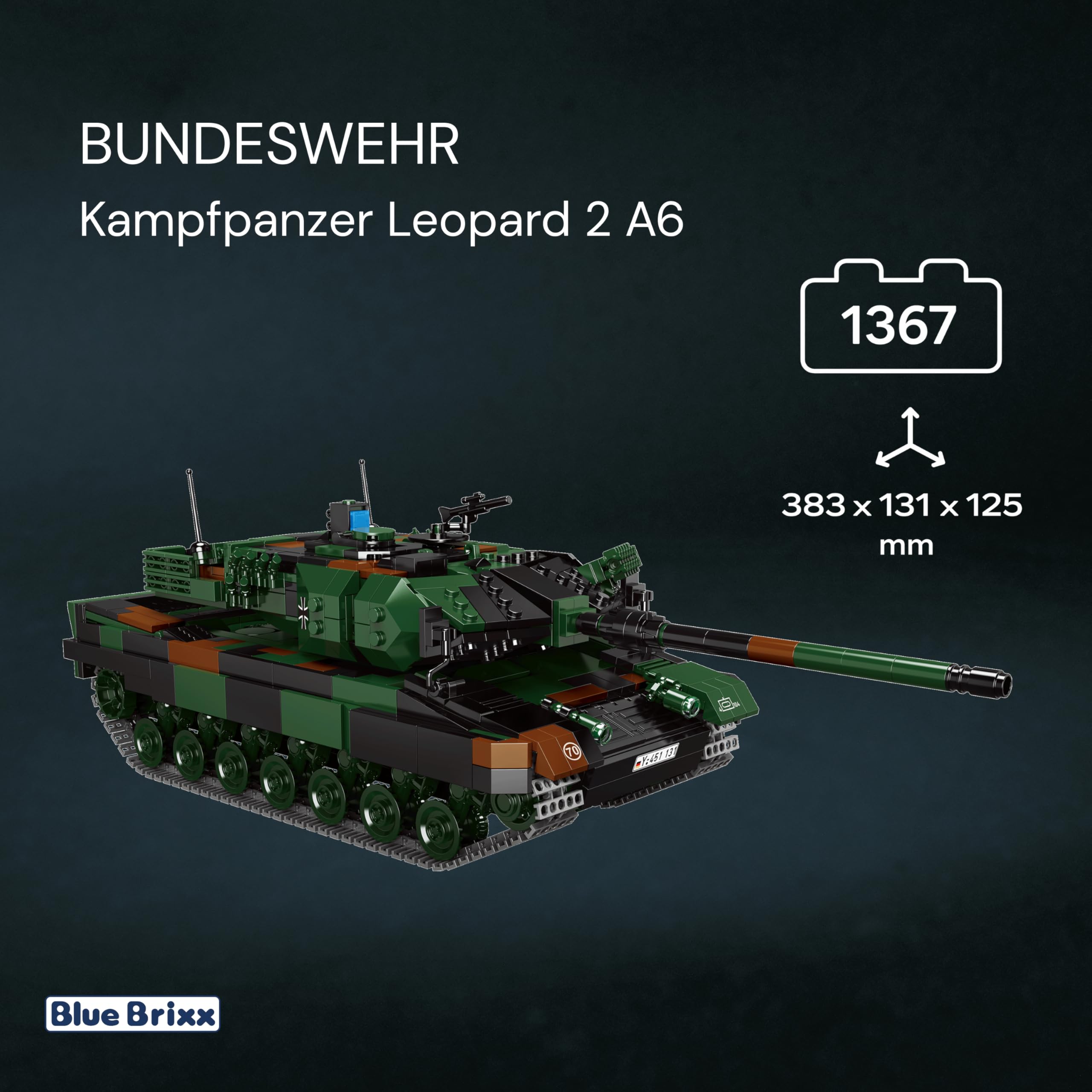 bluebrixx-kampfpanzer-leopard-2-a6-bundeswehr-tarn-1364-klemmbausteine image 2