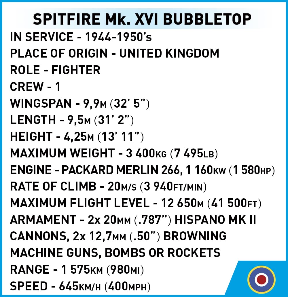 cobi-5865-spitfire-mk-xvi-bubbletop-flugzeug-152-teile-1-48 image 7