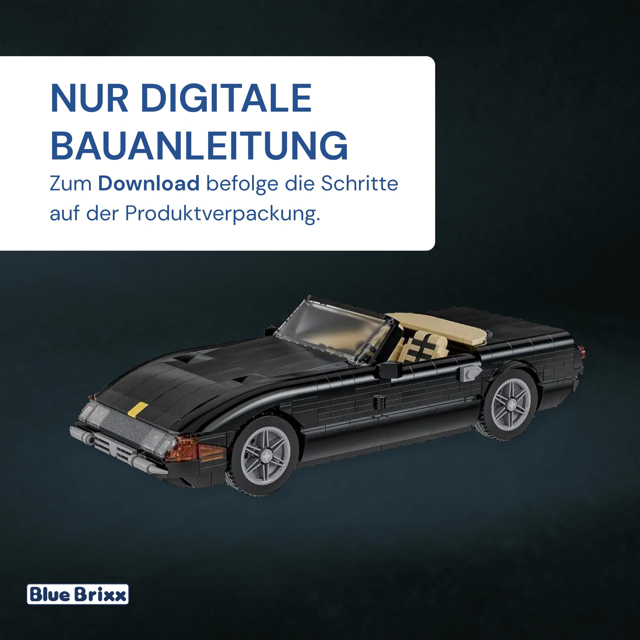 bluebrixx-special-1970er-sport-cabriolet-schwarz-1291-klemmbausteine-1-18 image 2