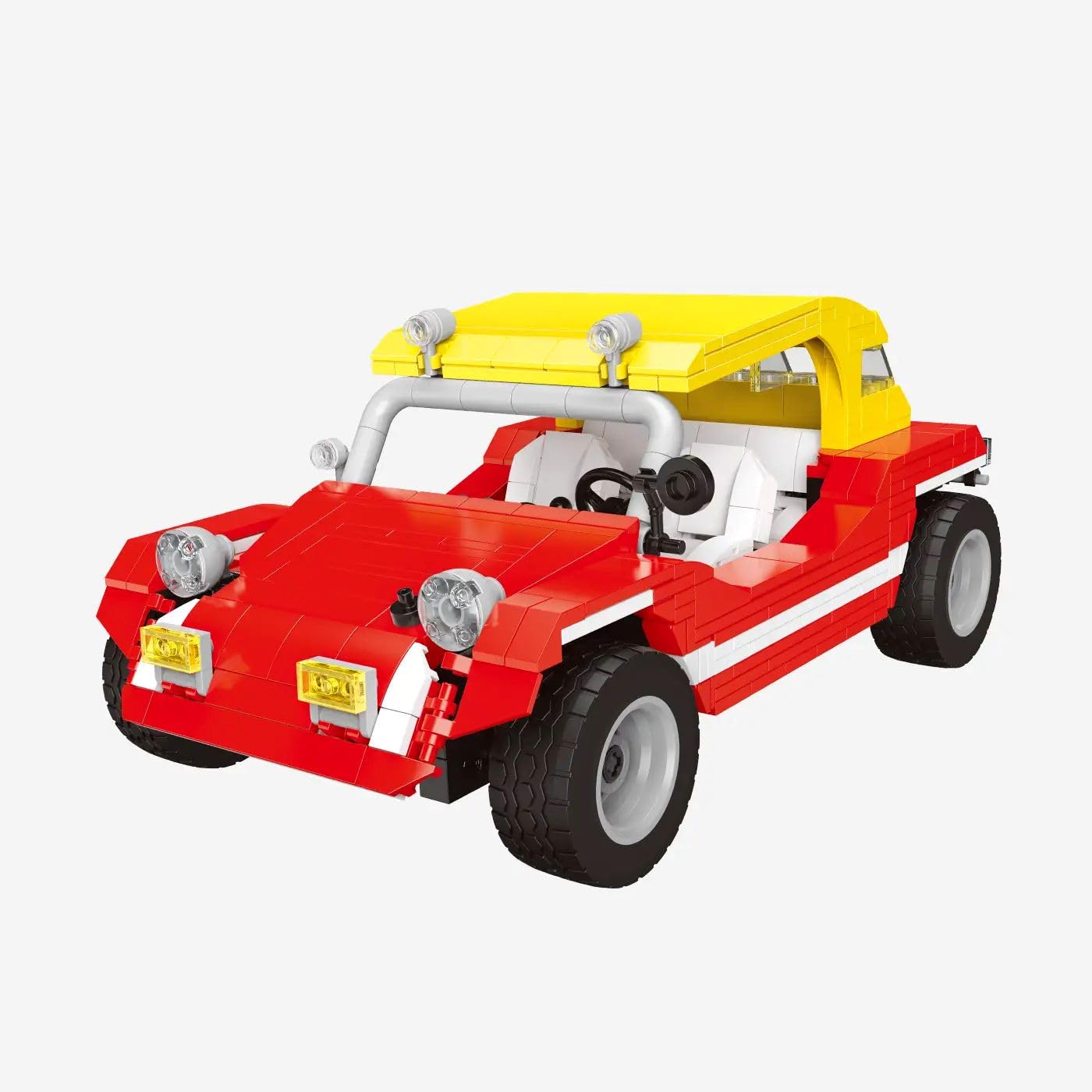 bluebrixx-pro-roter-strandbuggy-mit-gelbem-dach-712-klemmbausteine image 1