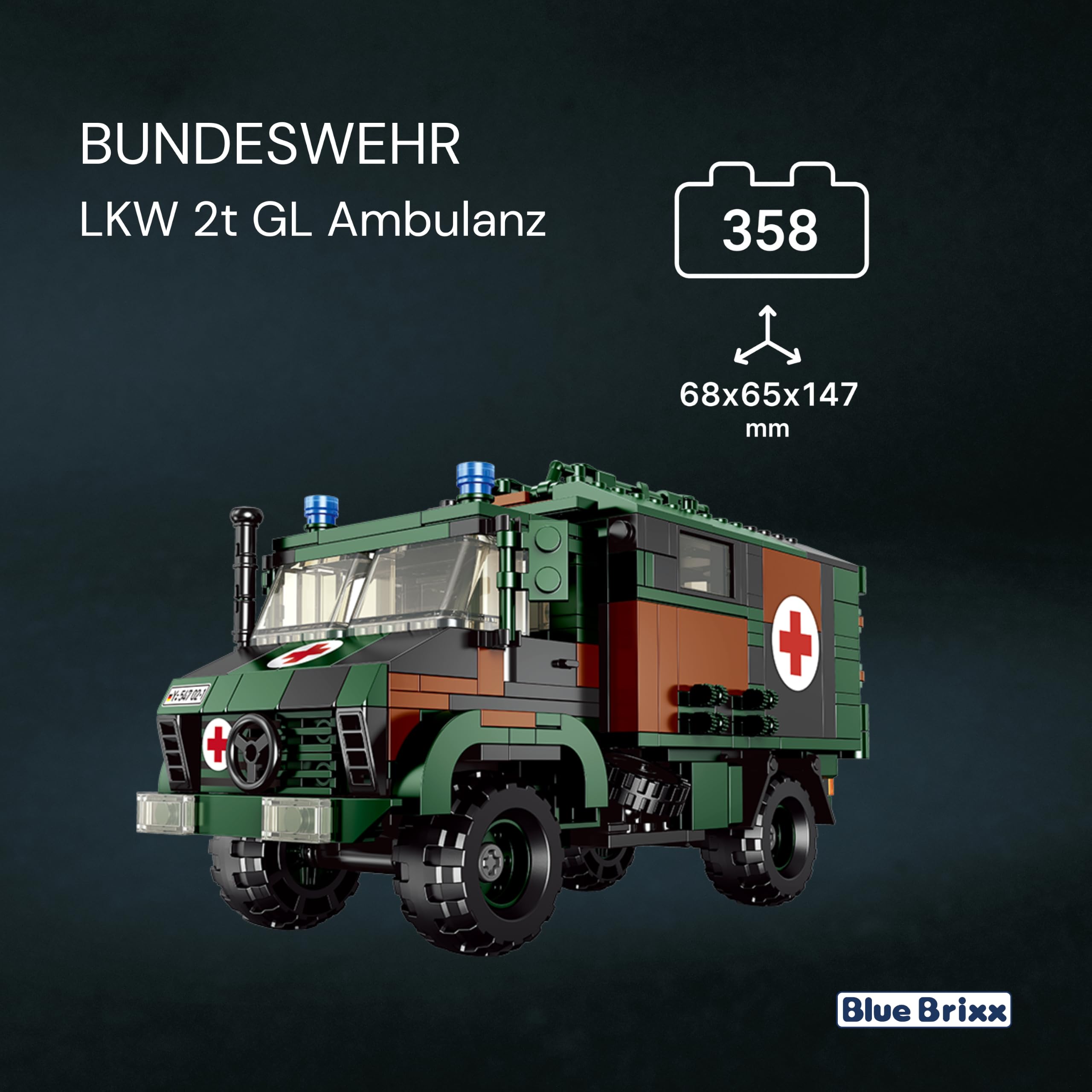 bluebrixx-bundeswehr-lkw-2t-gl-ambulanz-585-klemmbausteine-san-uc5 image 2