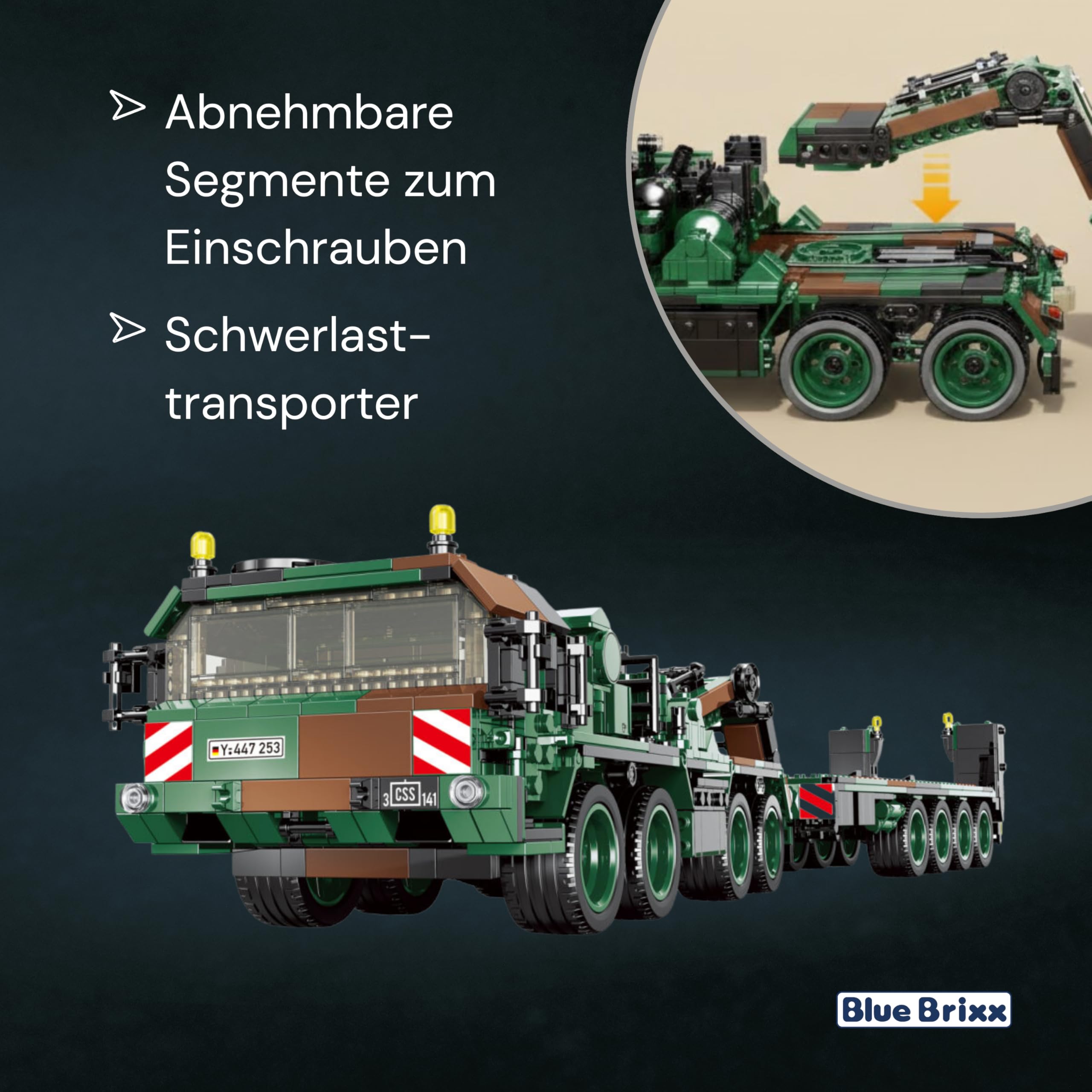 bluebrixx-pro-bundeswehr-slt-50-2-elefant-schwerlasttransporter-1593-teile image 3