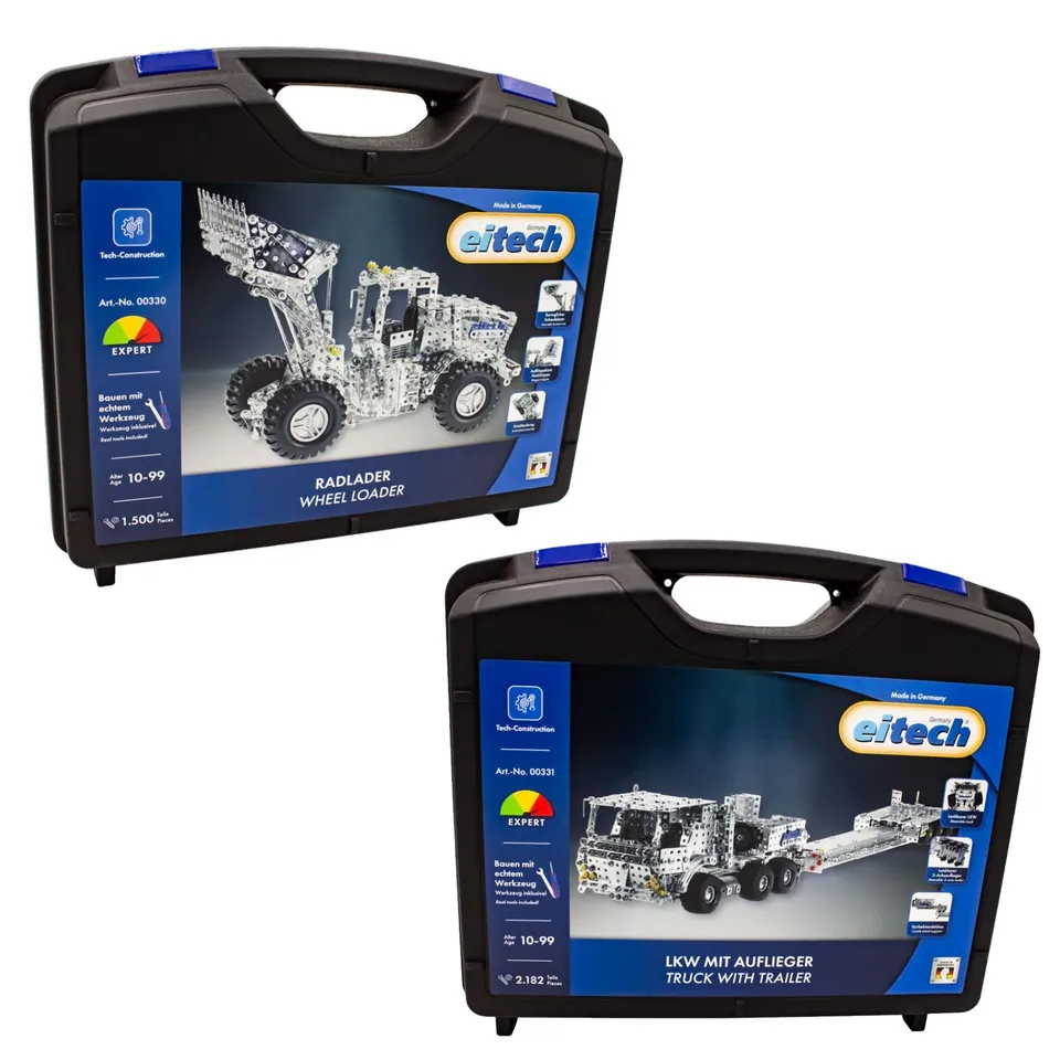 eitech-lkw-tieflader-radlader-xl-metallbaukasten-bundle-3-680-teile-expert image 1