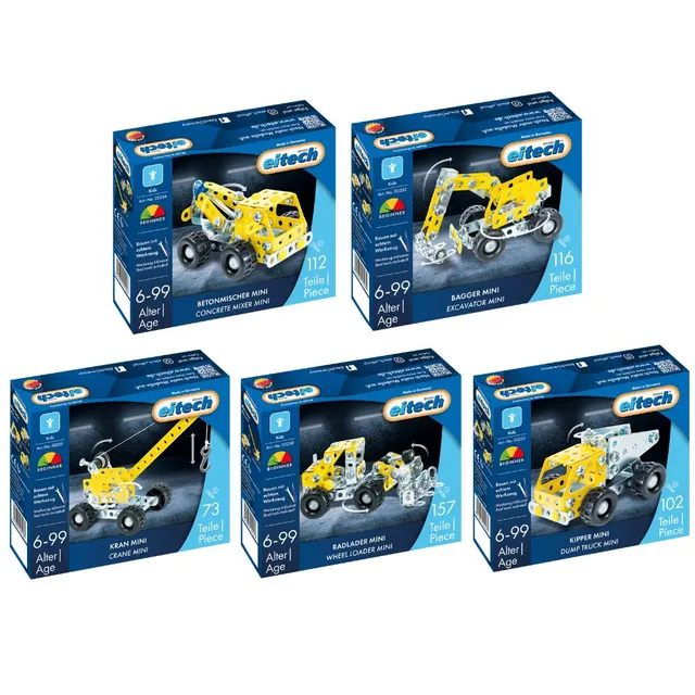 eitech-mini-baustellen-set-5er-bundle-radlader-kran-kipper-bagger-betonmischer image 1