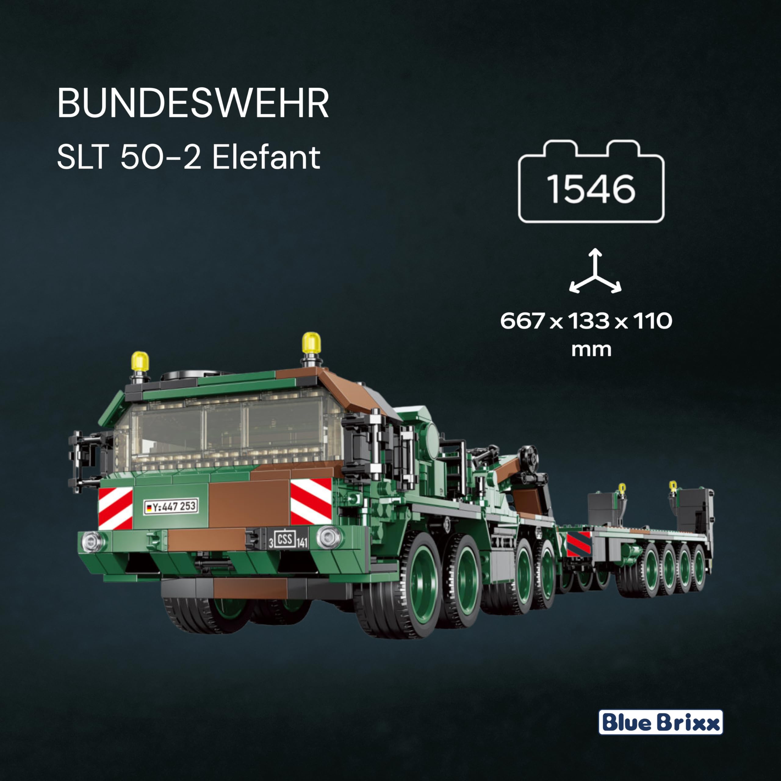 bluebrixx-pro-bundeswehr-slt-50-2-elefant-schwerlasttransporter-1593-teile image 2