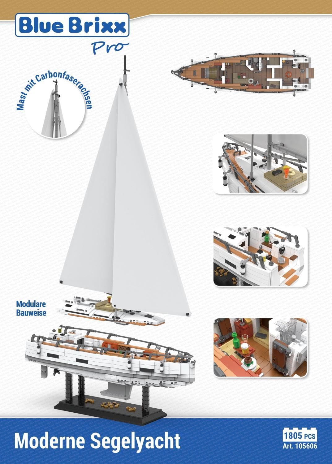 bluebrixx-pro-105606-moderne-segelyacht-mit-innenraum-1805-teile image 2