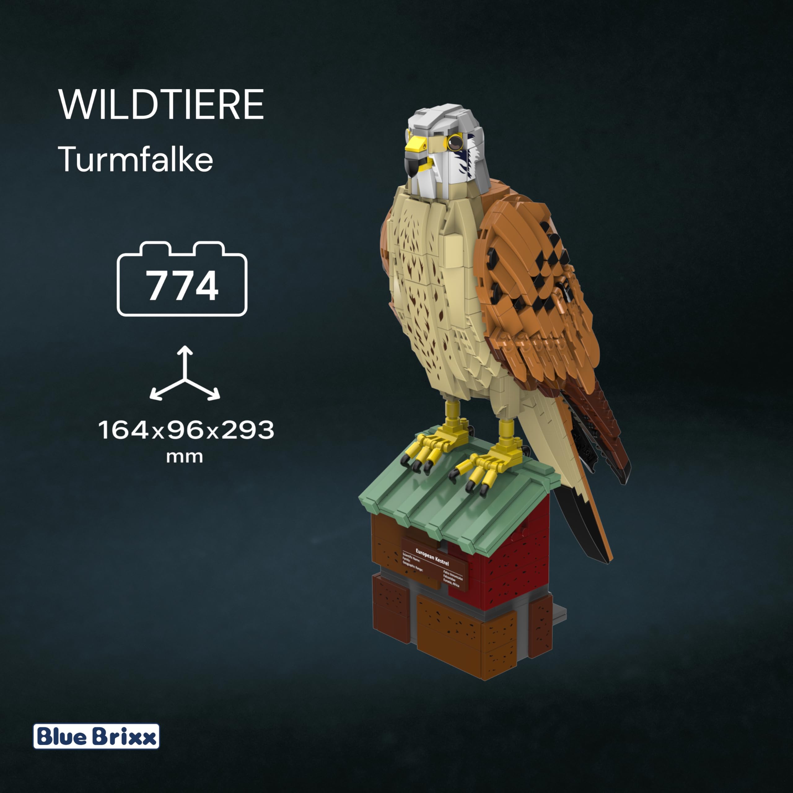bluebrixx-pro-turmfalke-falco-tinnunculus-vogelmodell-mit-standfu-und-774-teilen image 2