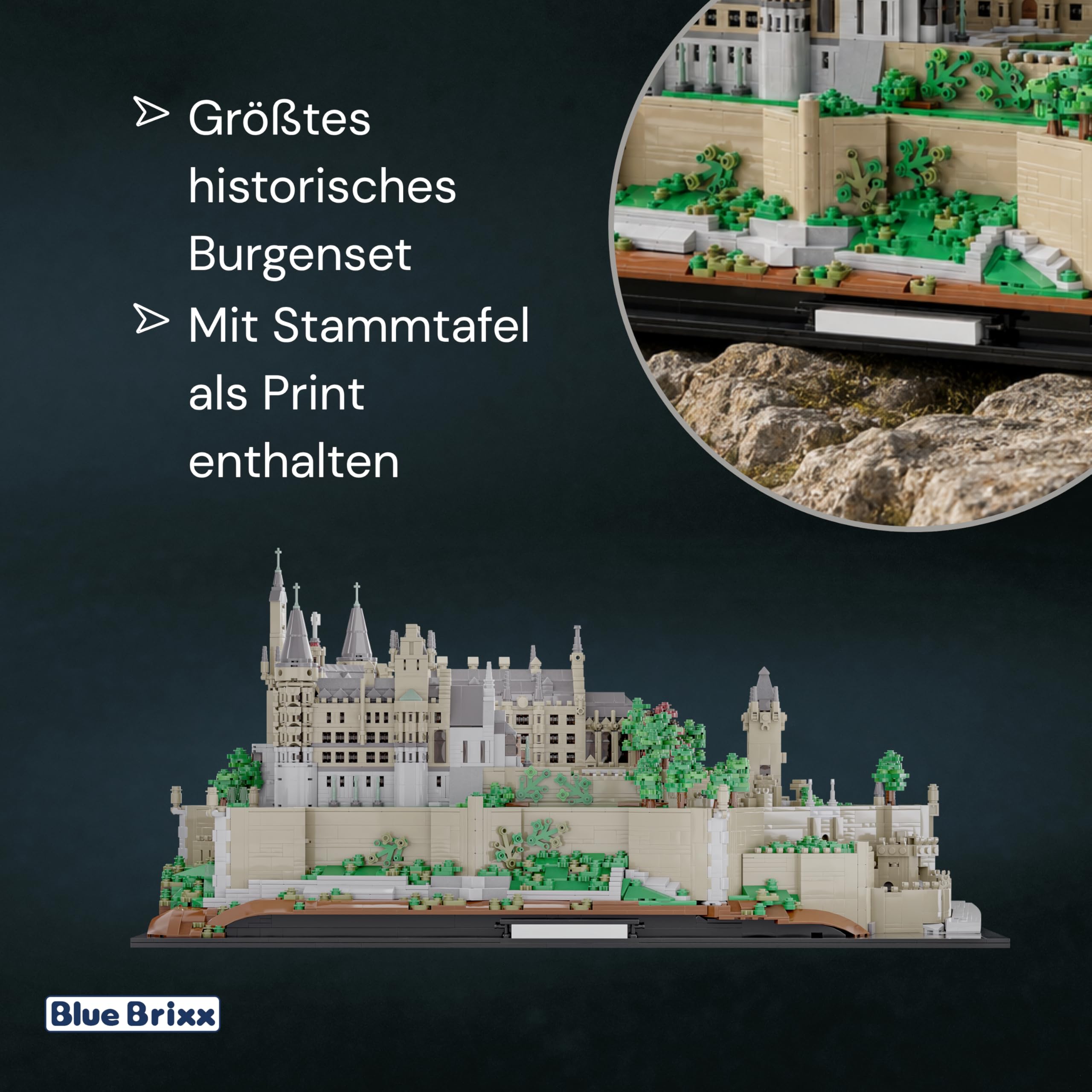 bluebrixx-pro-burg-hohenzollern-gr-e-m-klemmbaustein-set-mit-3182-teilen image 3