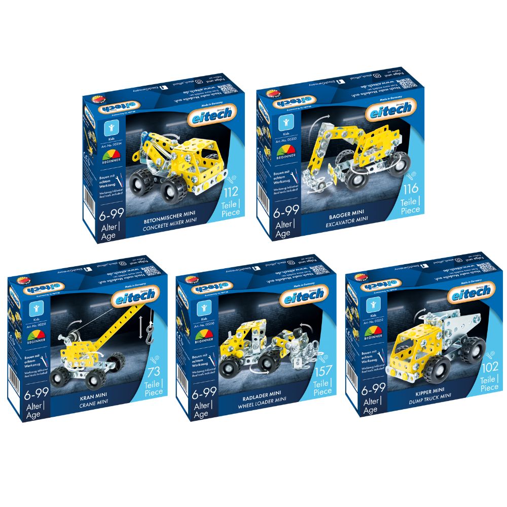 eitech-mini-baustellen-set-5er-bundle-radlader-kran-kipper-bagger-betonmischer image 1