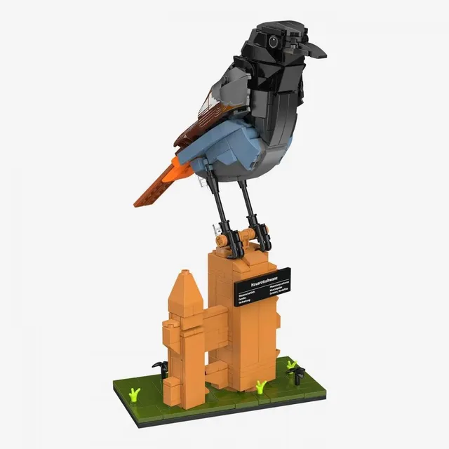 bluebrixx-pro-hausrotschwanz-vogelmodell-mit-sockel-464-klemmbausteine image 1