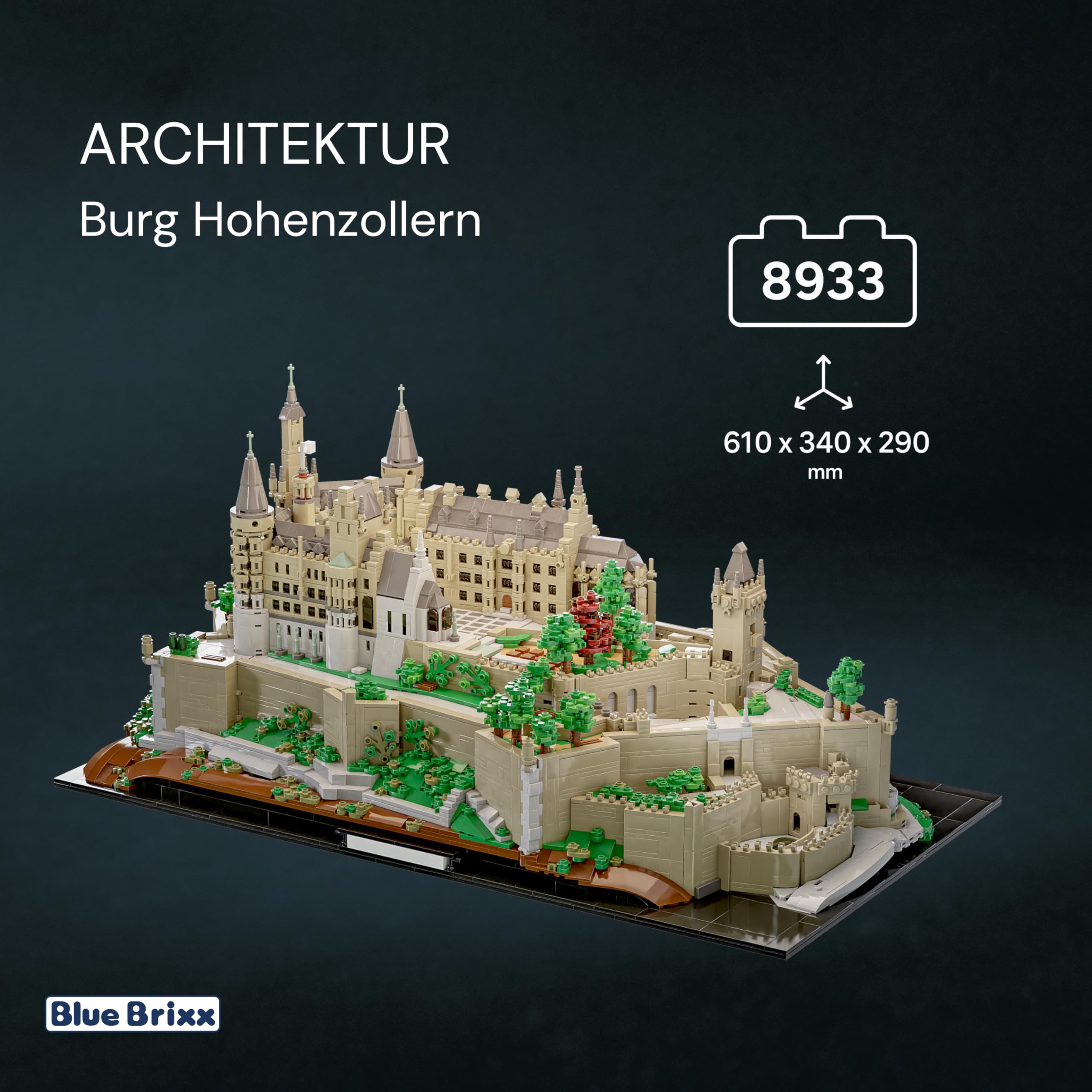 bluebrixx-pro-burg-hohenzollern-gr-e-m-klemmbaustein-set-mit-3182-teilen image 2